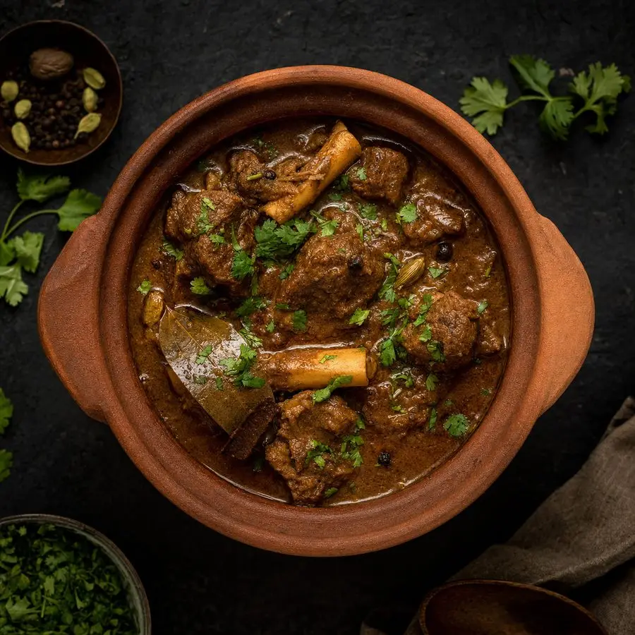 Mutton Champaran in a clay handi